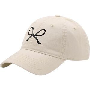 Unisex Beige Black Embroidered Bow Tie 100% Cotton Adjustable Fit Baseball Caps